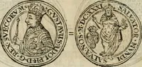 An illustration from Thesaurus nummorum sueo-gothicorum : studio indefesso Eliae Brenneri L. annorum spatio collectus, secundum seriem temporum dispositus, atqve e tenebris, cum commentatione in apricum prolatus ; accessit ejusdem auctoris Libellus de nummophylaciis Sveciae: de scriptoribus rei nummariae svethicae, atque de thesauris, seu variis vetustorum nummorum cumulis, passim per Sveoniam fortuito casu repertis (1731)