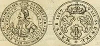 An illustration from Thesaurus nummorum sueo-gothicorum : studio indefesso Eliae Brenneri L. annorum spatio collectus, secundum seriem temporum dispositus, atqve e tenebris, cum commentatione in apricum prolatus ; accessit ejusdem auctoris Libellus de nummophylaciis Sveciae: de scriptoribus rei nummariae svethicae, atque de thesauris, seu variis vetustorum nummorum cumulis, passim per Sveoniam fortuito casu repertis (1731)
