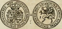 An illustration from Thesaurus nummorum sueo-gothicorum : studio indefesso Eliae Brenneri L. annorum spatio collectus, secundum seriem temporum dispositus, atqve e tenebris, cum commentatione in apricum prolatus ; accessit ejusdem auctoris Libellus de nummophylaciis Sveciae: de scriptoribus rei nummariae svethicae, atque de thesauris, seu variis vetustorum nummorum cumulis, passim per Sveoniam fortuito casu repertis (1731)