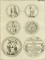 An illustration from Thesaurus nummorum sueo-gothicorum : studio indefesso Eliae Brenneri L. annorum spatio collectus, secundum seriem temporum dispositus, atqve e tenebris, cum commentatione in apricum prolatus ; accessit ejusdem auctoris Libellus de nummophylaciis Sveciae: de scriptoribus rei nummariae svethicae, atque de thesauris, seu variis vetustorum nummorum cumulis, passim per Sveoniam fortuito casu repertis (1731)