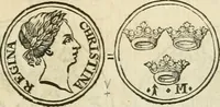 An illustration from Thesaurus nummorum sueo-gothicorum : studio indefesso Eliae Brenneri L. annorum spatio collectus, secundum seriem temporum dispositus, atqve e tenebris, cum commentatione in apricum prolatus ; accessit ejusdem auctoris Libellus de nummophylaciis Sveciae: de scriptoribus rei nummariae svethicae, atque de thesauris, seu variis vetustorum nummorum cumulis, passim per Sveoniam fortuito casu repertis (1731)