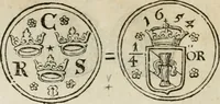 An illustration from Thesaurus nummorum sueo-gothicorum : studio indefesso Eliae Brenneri L. annorum spatio collectus, secundum seriem temporum dispositus, atqve e tenebris, cum commentatione in apricum prolatus ; accessit ejusdem auctoris Libellus de nummophylaciis Sveciae: de scriptoribus rei nummariae svethicae, atque de thesauris, seu variis vetustorum nummorum cumulis, passim per Sveoniam fortuito casu repertis (1731)