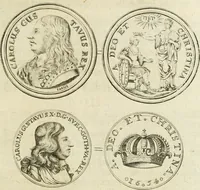 An illustration from Thesaurus nummorum sueo-gothicorum : studio indefesso Eliae Brenneri L. annorum spatio collectus, secundum seriem temporum dispositus, atqve e tenebris, cum commentatione in apricum prolatus ; accessit ejusdem auctoris Libellus de nummophylaciis Sveciae: de scriptoribus rei nummariae svethicae, atque de thesauris, seu variis vetustorum nummorum cumulis, passim per Sveoniam fortuito casu repertis (1731)