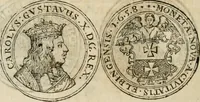 An illustration from Thesaurus nummorum sueo-gothicorum : studio indefesso Eliae Brenneri L. annorum spatio collectus, secundum seriem temporum dispositus, atqve e tenebris, cum commentatione in apricum prolatus ; accessit ejusdem auctoris Libellus de nummophylaciis Sveciae: de scriptoribus rei nummariae svethicae, atque de thesauris, seu variis vetustorum nummorum cumulis, passim per Sveoniam fortuito casu repertis (1731)