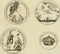 An illustration from Thesaurus nummorum sueo-gothicorum : studio indefesso Eliae Brenneri L. annorum spatio collectus, secundum seriem temporum dispositus, atqve e tenebris, cum commentatione in apricum prolatus ; accessit ejusdem auctoris Libellus de nummophylaciis Sveciae: de scriptoribus rei nummariae svethicae, atque de thesauris, seu variis vetustorum nummorum cumulis, passim per Sveoniam fortuito casu repertis (1731)