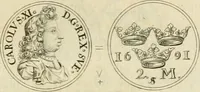 An illustration from Thesaurus nummorum sueo-gothicorum : studio indefesso Eliae Brenneri L. annorum spatio collectus, secundum seriem temporum dispositus, atqve e tenebris, cum commentatione in apricum prolatus ; accessit ejusdem auctoris Libellus de nummophylaciis Sveciae: de scriptoribus rei nummariae svethicae, atque de thesauris, seu variis vetustorum nummorum cumulis, passim per Sveoniam fortuito casu repertis (1731)