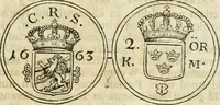 An illustration from Thesaurus nummorum sueo-gothicorum : studio indefesso Eliae Brenneri L. annorum spatio collectus, secundum seriem temporum dispositus, atqve e tenebris, cum commentatione in apricum prolatus ; accessit ejusdem auctoris Libellus de nummophylaciis Sveciae: de scriptoribus rei nummariae svethicae, atque de thesauris, seu variis vetustorum nummorum cumulis, passim per Sveoniam fortuito casu repertis (1731)
