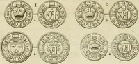 An illustration from Thesaurus nummorum sueo-gothicorum : studio indefesso Eliae Brenneri L. annorum spatio collectus, secundum seriem temporum dispositus, atqve e tenebris, cum commentatione in apricum prolatus ; accessit ejusdem auctoris Libellus de nummophylaciis Sveciae: de scriptoribus rei nummariae svethicae, atque de thesauris, seu variis vetustorum nummorum cumulis, passim per Sveoniam fortuito casu repertis (1731)
