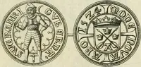 An illustration from Thesaurus nummorum sueo-gothicorum : studio indefesso Eliae Brenneri L. annorum spatio collectus, secundum seriem temporum dispositus, atqve e tenebris, cum commentatione in apricum prolatus ; accessit ejusdem auctoris Libellus de nummophylaciis Sveciae: de scriptoribus rei nummariae svethicae, atque de thesauris, seu variis vetustorum nummorum cumulis, passim per Sveoniam fortuito casu repertis (1731)