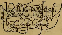 An illustration from Thesavro de scrittori : opera artificiosa, laquale con grandissima arte, si per pratica come per geometria, insegna a scriuere diuerse sorte littere, cioe cancellerescha, merchantescha, formata, cursiua, antiqua, moderna et bastarda, de piu sorte : cum uiarij e bellissimi exempli & altre sorte littere de uarie lingue, cioe grecha, hebraicha, caldea & arabicha : tutte extratte da diuersi et probatissimi auttori, & massimamente da lo praeclarissimo Sigismvndo Fanto, nobile ferrarese, mathematico et architettore eruditissimo, dele mesure e ragione de littere primo inuentore (1532)