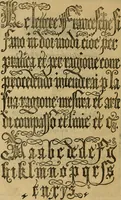 An illustration from Thesavro de scrittori : opera artificiosa, laquale con grandissima arte, si per pratica come per geometria, insegna a scriuere diuerse sorte littere, cioe cancellerescha, merchantescha, formata, cursiua, antiqua, moderna et bastarda, de piu sorte : cum uiarij e bellissimi exempli & altre sorte littere de uarie lingue, cioe grecha, hebraicha, caldea & arabicha : tutte extratte da diuersi et probatissimi auttori, & massimamente da lo praeclarissimo Sigismvndo Fanto, nobile ferrarese, mathematico et architettore eruditissimo, dele mesure e ragione de littere primo inuentore (1532)