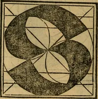 An illustration from Thesavro de scrittori : opera artificiosa, laquale con grandissima arte, si per pratica come per geometria, insegna a scriuere diuerse sorte littere, cioe cancellerescha, merchantescha, formata, cursiua, antiqua, moderna et bastarda, de piu sorte : cum uiarij e bellissimi exempli & altre sorte littere de uarie lingue, cioe grecha, hebraicha, caldea & arabicha : tutte extratte da diuersi et probatissimi auttori, & massimamente da lo praeclarissimo Sigismvndo Fanto, nobile ferrarese, mathematico et architettore eruditissimo, dele mesure e ragione de littere primo inuentore (1532)