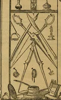 An illustration from Thesavro de scrittori : opera artificiosa, laquale con grandissima arte, si per pratica come per geometria, insegna a scriuere diuerse sorte littere, cioe cancellerescha, merchantescha, formata, cursiua, antiqua, moderna et bastarda, de piu sorte : cum uiarij e bellissimi exempli & altre sorte littere de uarie lingue, cioe grecha, hebraicha, caldea & arabicha : tutte extratte da diuersi et probatissimi auttori, & massimamente da lo praeclarissimo Sigismvndo Fanto, nobile ferrarese, mathematico et architettore eruditissimo, dele mesure e ragione de littere primo inuentore (1532)