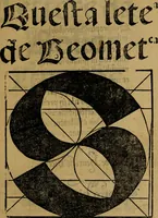 An illustration from Thesavro de scrittori : opera artificiosa, laquale con grandissima arte, si per pratica come per geometria, insegna a scriuere diuerse sorte littere, cioe cancellerescha, merchantescha, formata, cursiua, antiqua, moderna et bastarda, de piu sorte : cum uiarij e bellissimi exempli & altre sorte littere de uarie lingue, cioe grecha, hebraicha, caldea & arabicha : tutte extratte da diuersi et probatissimi auttori, & massimamente da lo praeclarissimo Sigismvndo Fanto, nobile ferrarese, mathematico et architettore eruditissimo, dele mesure e ragione de littere primo inuentore (1532)