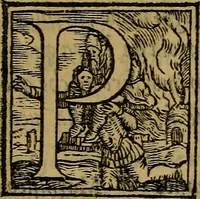 An illustration from Thesavro de scrittori : opera artificiosa, laquale con grandissima arte, si per pratica come per geometria, insegna a scriuere diuerse sorte littere, cioe cancellerescha, merchantescha, formata, cursiua, antiqua, moderna et bastarda, de piu sorte : cum uiarij e bellissimi exempli & altre sorte littere de uarie lingue, cioe grecha, hebraicha, caldea & arabicha : tutte extratte da diuersi et probatissimi auttori, & massimamente da lo praeclarissimo Sigismvndo Fanto, nobile ferrarese, mathematico et architettore eruditissimo, dele mesure e ragione de littere primo inuentore (1532)