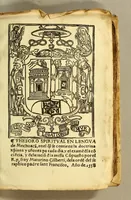 An illustration from Thesoro spiritual en lengua de Mechuaca[n], : en el q[ua]l se contiene la doctrina [chr]istiana y or[aci]ones p[ar]a cada dia, y el exame[n] d[e] la co[n]cie[n]cia, y d[e]claracio[n] d[e] la missa (1558)