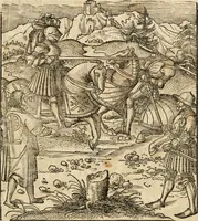 An illustration from Thournier, Kampff unnd Ritterspiel, inn Eroberunge aines gefährlichenn Thürns unnd zauberer Schloss : auch der abentheurlichen Insell unnd Güldinn Schwerdts zu Ehren dem hochgebornen durchleuchtigen Fürsten und Herrn, Herrn Philipsen, Princen auss Hispanien, zu Bintz und Marienberg ritterlich gehalten (1550)