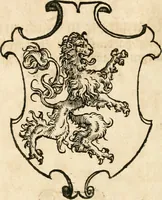 An illustration from Thurnier Buch : von Anfang, Vrsachen, Vrsprung vnd Herkommen der Thurnier im Heyligen Römischen Reich Teutscher Nation, wie viel offentlicher Landthurnier von Keyser Heinrich dem Ersten dieses Namens an biss auff den jetztregierenden Keyser Maximilian den Andern ... vnd in welchen Stetten die alle gehalten ... Alles jetzunder von neuwem zusammen getragen, mit schönen neuwen Figuren, sonderlich auch der adelischen Wappen, auffs schönest zugericht .. (1566)