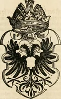 An illustration from Thurnier Buch : von Anfang, Vrsachen, Vrsprung vnd Herkommen der Thurnier im Heyligen Römischen Reich Teutscher Nation, wie viel offentlicher Landthurnier von Keyser Heinrich dem Ersten dieses Namens an biss auff den jetztregierenden Keyser Maximilian den Andern ... vnd in welchen Stetten die alle gehalten ... Alles jetzunder von neuwem zusammen getragen, mit schönen neuwen Figuren, sonderlich auch der adelischen Wappen, auffs schönest zugericht .. (1566)