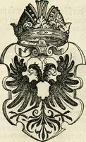 An illustration from Thurnier Buch : von Anfang, Vrsachen, Vrsprung vnd Herkommen der Thurnier im Heyligen Römischen Reich Teutscher Nation, wie viel offentlicher Landthurnier von Keyser Heinrich dem Ersten dieses Namens an biss auff den jetztregierenden Keyser Maximilian den Andern ... vnd in welchen Stetten die alle gehalten ... Alles jetzunder von neuwem zusammen getragen, mit schönen neuwen Figuren, sonderlich auch der adelischen Wappen, auffs schönest zugericht .. (1566)
