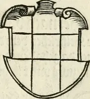 An illustration from Thurnier Buch : von Anfang, Vrsachen, Vrsprung vnd Herkommen der Thurnier im Heyligen Römischen Reich Teutscher Nation, wie viel offentlicher Landthurnier von Keyser Heinrich dem Ersten dieses Namens an biss auff den jetztregierenden Keyser Maximilian den Andern ... vnd in welchen Stetten die alle gehalten ... Alles jetzunder von neuwem zusammen getragen, mit schönen neuwen Figuren, sonderlich auch der adelischen Wappen, auffs schönest zugericht .. (1566)