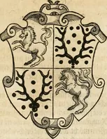 An illustration from Thurnier Buch : von Anfang, Vrsachen, Vrsprung vnd Herkommen der Thurnier im Heyligen Römischen Reich Teutscher Nation, wie viel offentlicher Landthurnier von Keyser Heinrich dem Ersten dieses Namens an biss auff den jetztregierenden Keyser Maximilian den Andern ... vnd in welchen Stetten die alle gehalten ... Alles jetzunder von neuwem zusammen getragen, mit schönen neuwen Figuren, sonderlich auch der adelischen Wappen, auffs schönest zugericht .. (1566)