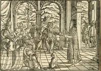 An illustration from Thurnier Buch : von Anfang, Vrsachen, Vrsprung vnd Herkommen der Thurnier im Heyligen Römischen Reich Teutscher Nation, wie viel offentlicher Landthurnier von Keyser Heinrich dem Ersten dieses Namens an biss auff den jetztregierenden Keyser Maximilian den Andern ... vnd in welchen Stetten die alle gehalten ... Alles jetzunder von neuwem zusammen getragen, mit schönen neuwen Figuren, sonderlich auch der adelischen Wappen, auffs schönest zugericht .. (1566)