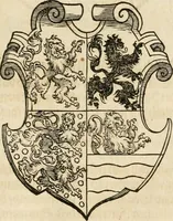 An illustration from Thurnier Buch : von Anfang, Vrsachen, Vrsprung vnd Herkommen der Thurnier im Heyligen Römischen Reich Teutscher Nation, wie viel offentlicher Landthurnier von Keyser Heinrich dem Ersten dieses Namens an biss auff den jetztregierenden Keyser Maximilian den Andern ... vnd in welchen Stetten die alle gehalten ... Alles jetzunder von neuwem zusammen getragen, mit schönen neuwen Figuren, sonderlich auch der adelischen Wappen, auffs schönest zugericht .. (1566)