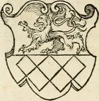 An illustration from Thurnier Buch : von Anfang, Vrsachen, Vrsprung vnd Herkommen der Thurnier im Heyligen Römischen Reich Teutscher Nation, wie viel offentlicher Landthurnier von Keyser Heinrich dem Ersten dieses Namens an biss auff den jetztregierenden Keyser Maximilian den Andern ... vnd in welchen Stetten die alle gehalten ... Alles jetzunder von neuwem zusammen getragen, mit schönen neuwen Figuren, sonderlich auch der adelischen Wappen, auffs schönest zugericht .. (1566)