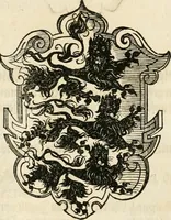An illustration from Thurnier Buch : von Anfang, Vrsachen, Vrsprung vnd Herkommen der Thurnier im Heyligen Römischen Reich Teutscher Nation, wie viel offentlicher Landthurnier von Keyser Heinrich dem Ersten dieses Namens an biss auff den jetztregierenden Keyser Maximilian den Andern ... vnd in welchen Stetten die alle gehalten ... Alles jetzunder von neuwem zusammen getragen, mit schönen neuwen Figuren, sonderlich auch der adelischen Wappen, auffs schönest zugericht .. (1566)