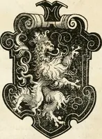 An illustration from Thurnier Buch : von Anfang, Vrsachen, Vrsprung vnd Herkommen der Thurnier im Heyligen Römischen Reich Teutscher Nation, wie viel offentlicher Landthurnier von Keyser Heinrich dem Ersten dieses Namens an biss auff den jetztregierenden Keyser Maximilian den Andern ... vnd in welchen Stetten die alle gehalten ... Alles jetzunder von neuwem zusammen getragen, mit schönen neuwen Figuren, sonderlich auch der adelischen Wappen, auffs schönest zugericht .. (1566)