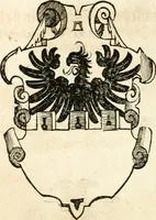 An illustration from Thurnier Buch : von Anfang, Vrsachen, Vrsprung vnd Herkommen der Thurnier im Heyligen Römischen Reich Teutscher Nation, wie viel offentlicher Landthurnier von Keyser Heinrich dem Ersten dieses Namens an biss auff den jetztregierenden Keyser Maximilian den Andern ... vnd in welchen Stetten die alle gehalten ... Alles jetzunder von neuwem zusammen getragen, mit schönen neuwen Figuren, sonderlich auch der adelischen Wappen, auffs schönest zugericht .. (1566)