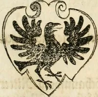 An illustration from Thurnier Buch : von Anfang, Vrsachen, Vrsprung vnd Herkommen der Thurnier im Heyligen Römischen Reich Teutscher Nation, wie viel offentlicher Landthurnier von Keyser Heinrich dem Ersten dieses Namens an biss auff den jetztregierenden Keyser Maximilian den Andern ... vnd in welchen Stetten die alle gehalten ... Alles jetzunder von neuwem zusammen getragen, mit schönen neuwen Figuren, sonderlich auch der adelischen Wappen, auffs schönest zugericht .. (1566)