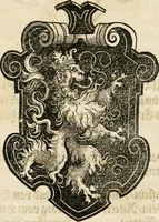 An illustration from Thurnier Buch : von Anfang, Vrsachen, Vrsprung vnd Herkommen der Thurnier im Heyligen Römischen Reich Teutscher Nation, wie viel offentlicher Landthurnier von Keyser Heinrich dem Ersten dieses Namens an biss auff den jetztregierenden Keyser Maximilian den Andern ... vnd in welchen Stetten die alle gehalten ... Alles jetzunder von neuwem zusammen getragen, mit schönen neuwen Figuren, sonderlich auch der adelischen Wappen, auffs schönest zugericht .. (1566)