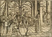 An illustration from Thurnier Buch : von Anfang, Vrsachen, Vrsprung vnd Herkommen der Thurnier im Heyligen Römischen Reich Teutscher Nation, wie viel offentlicher Landthurnier von Keyser Heinrich dem Ersten dieses Namens an biss auff den jetztregierenden Keyser Maximilian den Andern ... vnd in welchen Stetten die alle gehalten ... Alles jetzunder von neuwem zusammen getragen, mit schönen neuwen Figuren, sonderlich auch der adelischen Wappen, auffs schönest zugericht .. (1566)