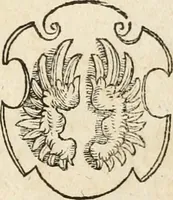 An illustration from Thurnier Buch : von Anfang, Vrsachen, Vrsprung vnd Herkommen der Thurnier im Heyligen Römischen Reich Teutscher Nation, wie viel offentlicher Landthurnier von Keyser Heinrich dem Ersten dieses Namens an biss auff den jetztregierenden Keyser Maximilian den Andern ... vnd in welchen Stetten die alle gehalten ... Alles jetzunder von neuwem zusammen getragen, mit schönen neuwen Figuren, sonderlich auch der adelischen Wappen, auffs schönest zugericht .. (1566)