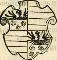 An illustration from Thurnier Buch : von Anfang, Vrsachen, Vrsprung vnd Herkommen der Thurnier im Heyligen Römischen Reich Teutscher Nation, wie viel offentlicher Landthurnier von Keyser Heinrich dem Ersten dieses Namens an biss auff den jetztregierenden Keyser Maximilian den Andern ... vnd in welchen Stetten die alle gehalten ... Alles jetzunder von neuwem zusammen getragen, mit schönen neuwen Figuren, sonderlich auch der adelischen Wappen, auffs schönest zugericht .. (1566)