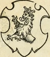 An illustration from Thurnier Buch : von Anfang, Vrsachen, Vrsprung vnd Herkommen der Thurnier im Heyligen Römischen Reich Teutscher Nation, wie viel offentlicher Landthurnier von Keyser Heinrich dem Ersten dieses Namens an biss auff den jetztregierenden Keyser Maximilian den Andern ... vnd in welchen Stetten die alle gehalten ... Alles jetzunder von neuwem zusammen getragen, mit schönen neuwen Figuren, sonderlich auch der adelischen Wappen, auffs schönest zugericht .. (1566)