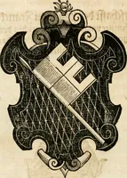 An illustration from Thurnier Buch : von Anfang, Vrsachen, Vrsprung vnd Herkommen der Thurnier im Heyligen Römischen Reich Teutscher Nation, wie viel offentlicher Landthurnier von Keyser Heinrich dem Ersten dieses Namens an biss auff den jetztregierenden Keyser Maximilian den Andern ... vnd in welchen Stetten die alle gehalten ... Alles jetzunder von neuwem zusammen getragen, mit schönen neuwen Figuren, sonderlich auch der adelischen Wappen, auffs schönest zugericht .. (1566)