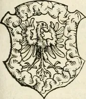 An illustration from Thurnier Buch : von Anfang, Vrsachen, Vrsprung vnd Herkommen der Thurnier im Heyligen Römischen Reich Teutscher Nation, wie viel offentlicher Landthurnier von Keyser Heinrich dem Ersten dieses Namens an biss auff den jetztregierenden Keyser Maximilian den Andern ... vnd in welchen Stetten die alle gehalten ... Alles jetzunder von neuwem zusammen getragen, mit schönen neuwen Figuren, sonderlich auch der adelischen Wappen, auffs schönest zugericht .. (1566)