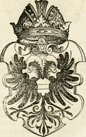An illustration from Thurnier Buch : von Anfang, Vrsachen, Vrsprung vnd Herkommen der Thurnier im Heyligen Römischen Reich Teutscher Nation, wie viel offentlicher Landthurnier von Keyser Heinrich dem Ersten dieses Namens an biss auff den jetztregierenden Keyser Maximilian den Andern ... vnd in welchen Stetten die alle gehalten ... Alles jetzunder von neuwem zusammen getragen, mit schönen neuwen Figuren, sonderlich auch der adelischen Wappen, auffs schönest zugericht .. (1566)