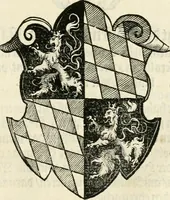 An illustration from Thurnier Buch : von Anfang, Vrsachen, Vrsprung vnd Herkommen der Thurnier im Heyligen Römischen Reich Teutscher Nation, wie viel offentlicher Landthurnier von Keyser Heinrich dem Ersten dieses Namens an biss auff den jetztregierenden Keyser Maximilian den Andern ... vnd in welchen Stetten die alle gehalten ... Alles jetzunder von neuwem zusammen getragen, mit schönen neuwen Figuren, sonderlich auch der adelischen Wappen, auffs schönest zugericht .. (1566)