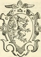 An illustration from Thurnier Buch : von Anfang, Vrsachen, Vrsprung vnd Herkommen der Thurnier im Heyligen Römischen Reich Teutscher Nation, wie viel offentlicher Landthurnier von Keyser Heinrich dem Ersten dieses Namens an biss auff den jetztregierenden Keyser Maximilian den Andern ... vnd in welchen Stetten die alle gehalten ... Alles jetzunder von neuwem zusammen getragen, mit schönen neuwen Figuren, sonderlich auch der adelischen Wappen, auffs schönest zugericht .. (1566)