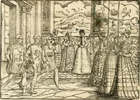 An illustration from Thurnier Buch : von Anfang, Vrsachen, Vrsprung vnd Herkommen der Thurnier im Heyligen Römischen Reich Teutscher Nation, wie viel offentlicher Landthurnier von Keyser Heinrich dem Ersten dieses Namens an biss auff den jetztregierenden Keyser Maximilian den Andern ... vnd in welchen Stetten die alle gehalten ... Alles jetzunder von neuwem zusammen getragen, mit schönen neuwen Figuren, sonderlich auch der adelischen Wappen, auffs schönest zugericht .. (1566)