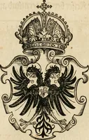 An illustration from Thurnier Buch : von Anfang, Vrsachen, Vrsprung vnd Herkommen der Thurnier im Heyligen Römischen Reich Teutscher Nation, wie viel offentlicher Landthurnier von Keyser Heinrich dem Ersten dieses Namens an biss auff den jetztregierenden Keyser Maximilian den Andern ... vnd in welchen Stetten die alle gehalten ... Alles jetzunder von neuwem zusammen getragen, mit schönen neuwen Figuren, sonderlich auch der adelischen Wappen, auffs schönest zugericht .. (1566)