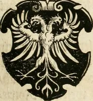 An illustration from Thurnier Buch : von Anfang, Vrsachen, Vrsprung vnd Herkommen der Thurnier im Heyligen Römischen Reich Teutscher Nation, wie viel offentlicher Landthurnier von Keyser Heinrich dem Ersten dieses Namens an biss auff den jetztregierenden Keyser Maximilian den Andern ... vnd in welchen Stetten die alle gehalten ... Alles jetzunder von neuwem zusammen getragen, mit schönen neuwen Figuren, sonderlich auch der adelischen Wappen, auffs schönest zugericht .. (1566)