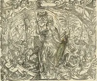An illustration from Thurnier Buch : von Anfang, Vrsachen, Vrsprung vnd Herkommen der Thurnier im Heyligen Römischen Reich Teutscher Nation, wie viel offentlicher Landthurnier von Keyser Heinrich dem Ersten dieses Namens an biss auff den jetztregierenden Keyser Maximilian den Andern ... vnd in welchen Stetten die alle gehalten ... Alles jetzunder von neuwem zusammen getragen, mit schönen neuwen Figuren, sonderlich auch der adelischen Wappen, auffs schönest zugericht .. (1566)