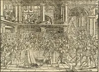 Picture 50 of 297 from Thurnier Buch : von Anfang, Vrsachen, Vrsprung vnd Herkommen der Thurnier im Heyligen Römischen Reich Teutscher Nation, wie viel offentlicher Landthurnier von Keyser Heinrich dem Ersten dieses Namens an biss auff den jetztregierenden Keyser Maximilian den Andern ... vnd in welchen Stetten die alle gehalten ... Alles jetzunder von neuwem zusammen getragen, mit schönen neuwen Figuren, sonderlich auch der adelischen Wappen, auffs schönest zugericht .. (1566), leaf 84