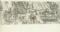 Picture 60 of 69 from Thurnier Buch, warhafftiger ritterlicher Thate : so in dem Monat Junij des vergangnen LX. Jars in vnd ausserhalb der Statt Wienn zu Ross vnd zu Fuess, auff Wasser vnd Lannd gehalten worden, mit schönen Figuren contrafeet : vnd dem Allerdurchleuchtigisten, Grossmechtigisten Fürsten vnnd Herrn, Herren Ferdinando, erweltem Römischen Kayser ... (1561), leaf 124