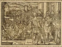 Picture 10 of 17 from Titi Livii Patavini Romanæ historiæ principis libri omnes qvotqvot ad nostram ætatem peruenerunt : vna cvm doctissimorvm virorvm in eos lucubrationibus, post omnes aliorum editiones, summa fide ac diligentia, & veterum & recentiorum exemplarium collatione nunc denuo recogniti, plurimusq[ue] in locis castigati, & artificiosis picturis, præcipuas historias aptè representantibus, exornati, inq[ue] duos tomos distributi, quibus quæ contineantur, post præfationem patebit : cum indice copiosissimo (1578), leaf 481